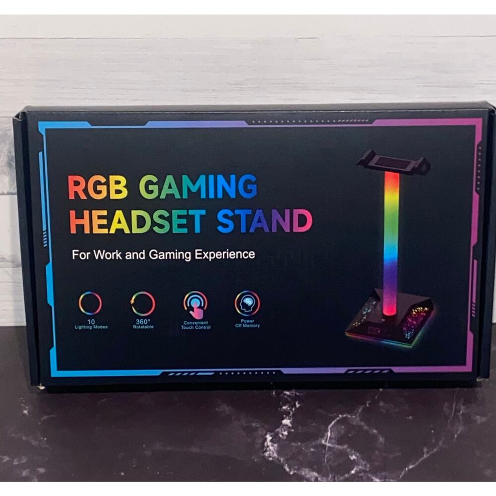 *NEW* Headphone Stand RGB PC Gaming Accessories 2 USB Black